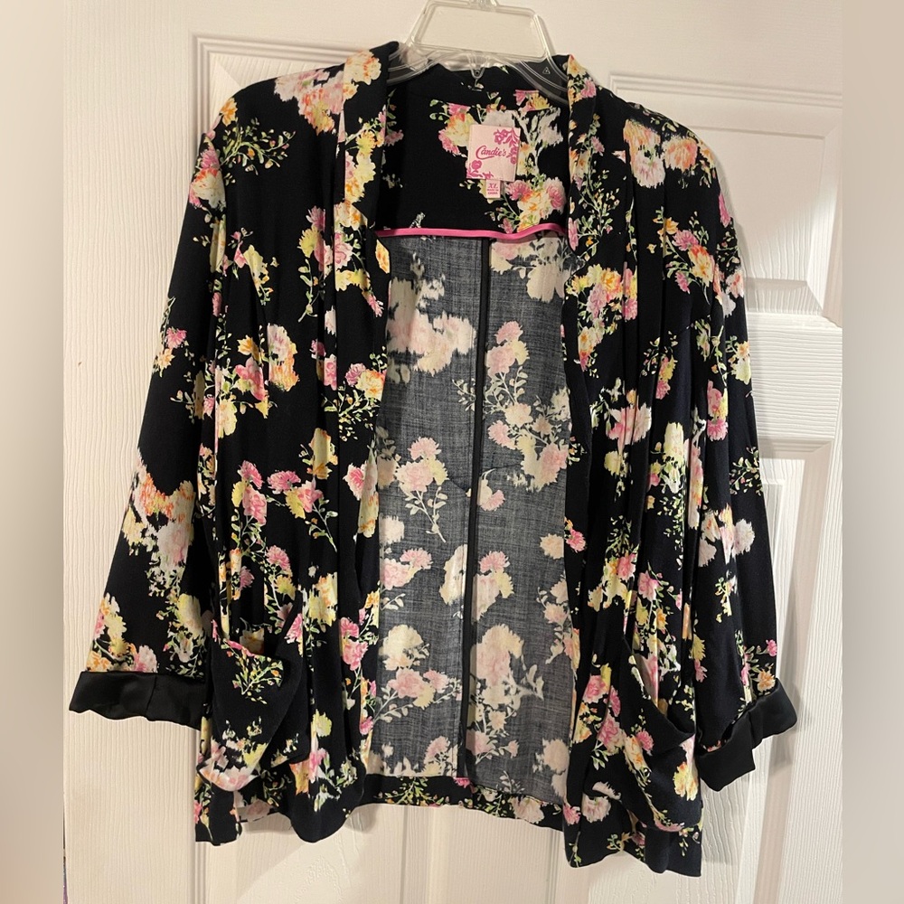 Candie's Black Floral Cardigan